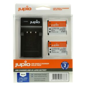 JUPIO OLYMPUS 2X BATTERI LI-40B+SINGLE CHARGER - Billede 1