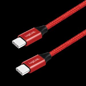 LOGILINK USB-C M-M STOFKABEL RØD 1M - Billede 1