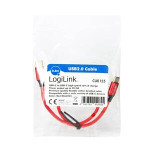 LOGILINK USB-C M-M STOFKABEL RØD 0.3M - Billede 8