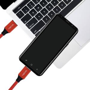 LOGILINK USB-C M-M STOFKABEL RØD 1M - Billede 3