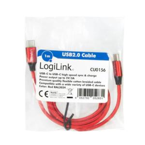 LOGILINK USB-C M-M STOFKABEL RØD 1M - Billede 7