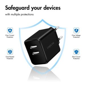 LOGILINK 220V 2XUSB-A 2.4A - Billede 4
