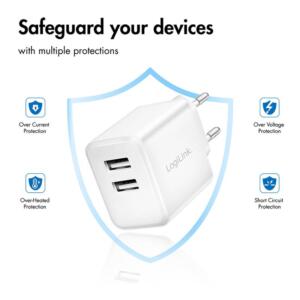 LOGILINK 220V 2XUSB-A 12W/2,A HVID - Billede 4