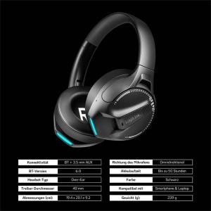 LOGILINK GAMING HEADSET BT 6.0 SORT - Billede 6