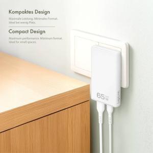 LOGILINK USB 240V ADAPATER USB A/C 65W SLIM HVID - Billede 3